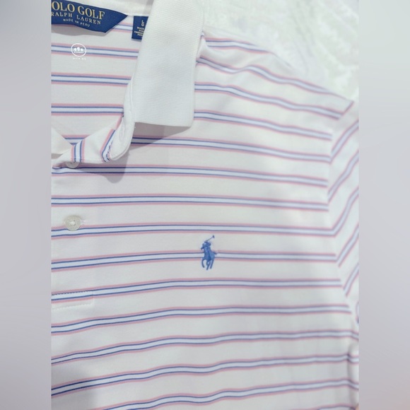 Polo Golf Striped Polo short sleeve pink and blue moisture wicking - Picture 6 of 7